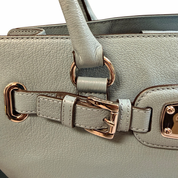 Michael Kors Leather Satchel Crossbody Blue Silver Tone Chain Strap - Picture 13 of 16